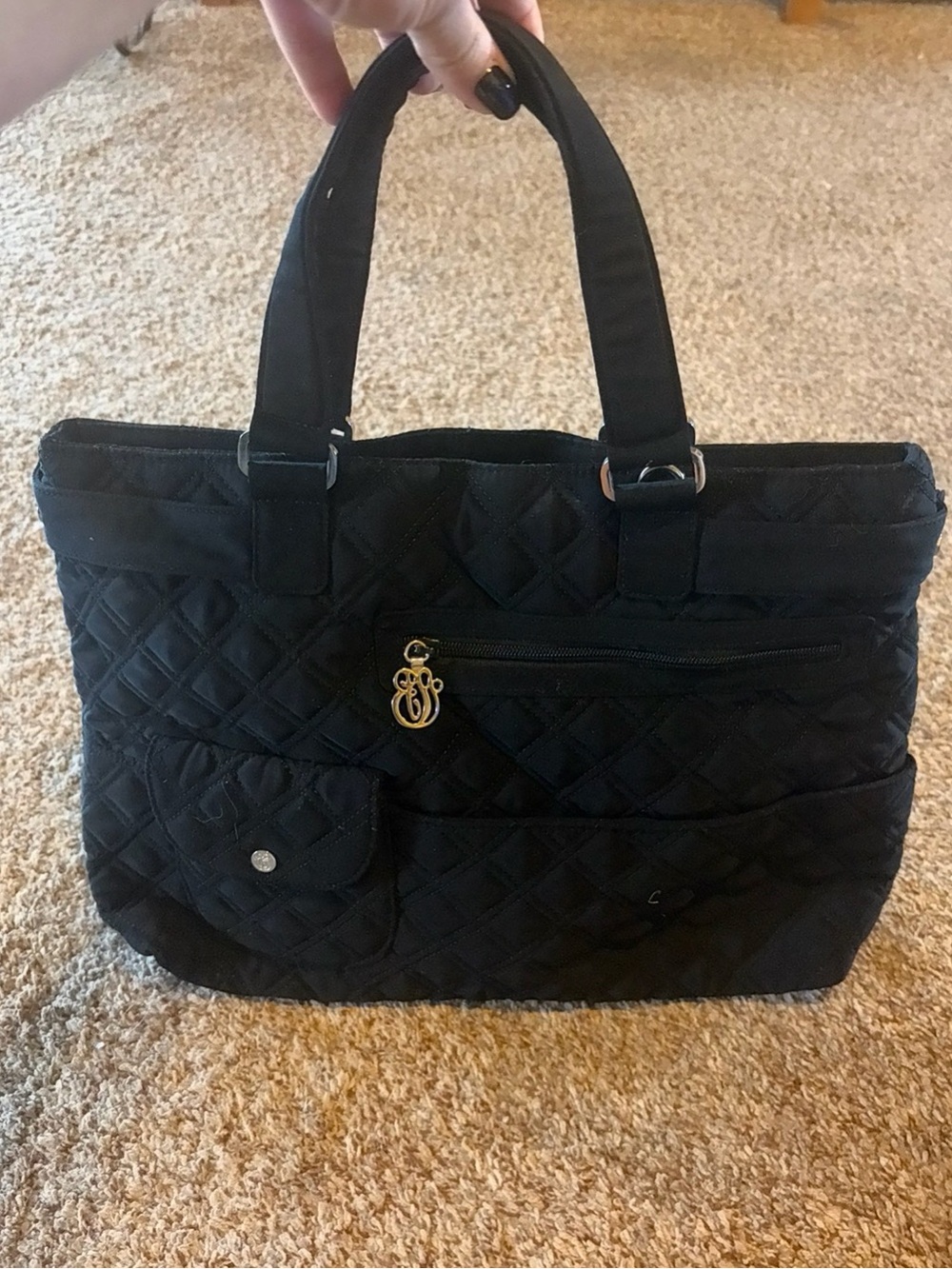 Vera Bradley Black Quilted Tote with Gold Charm